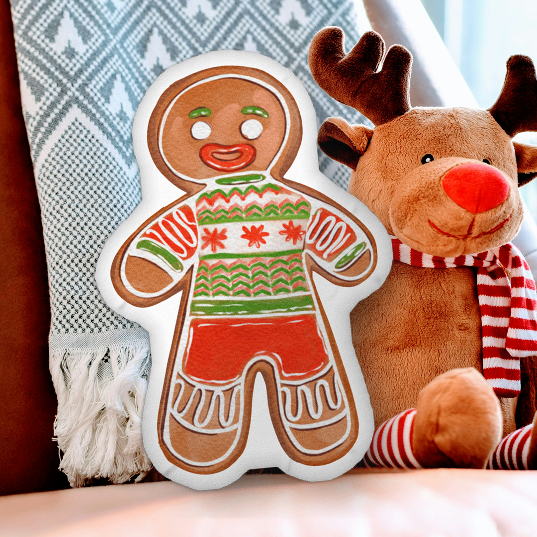 Gingerbread Man Pillow - Cute Christmas Pillow Design by Wolf Pup Creative