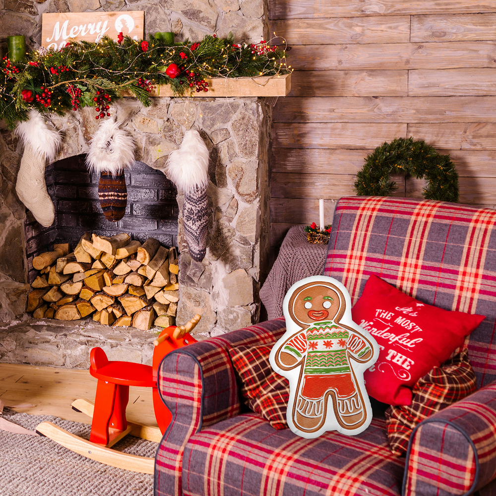 Gingerbread Man Pillow - Christmas Throw Pillow Design by Wolf Pup Creative